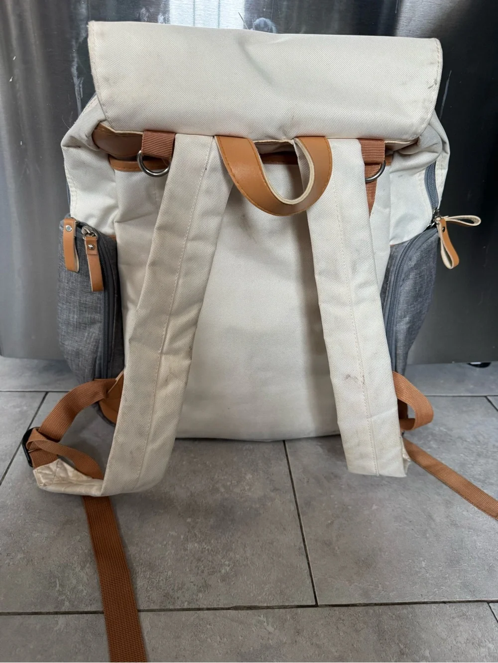 Neutral Two-Tone Baby Diaper Backpack with Tree Logo